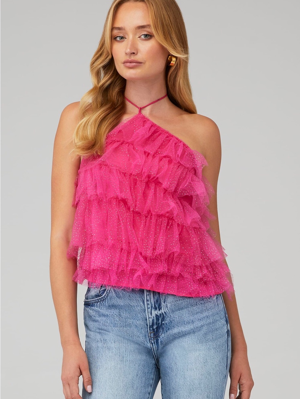 4SI3NNA BREE Women’s Hot Pink Ruffled Halter Top